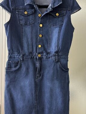 Girls' Denim Button-Front Skirt - Dark Blue